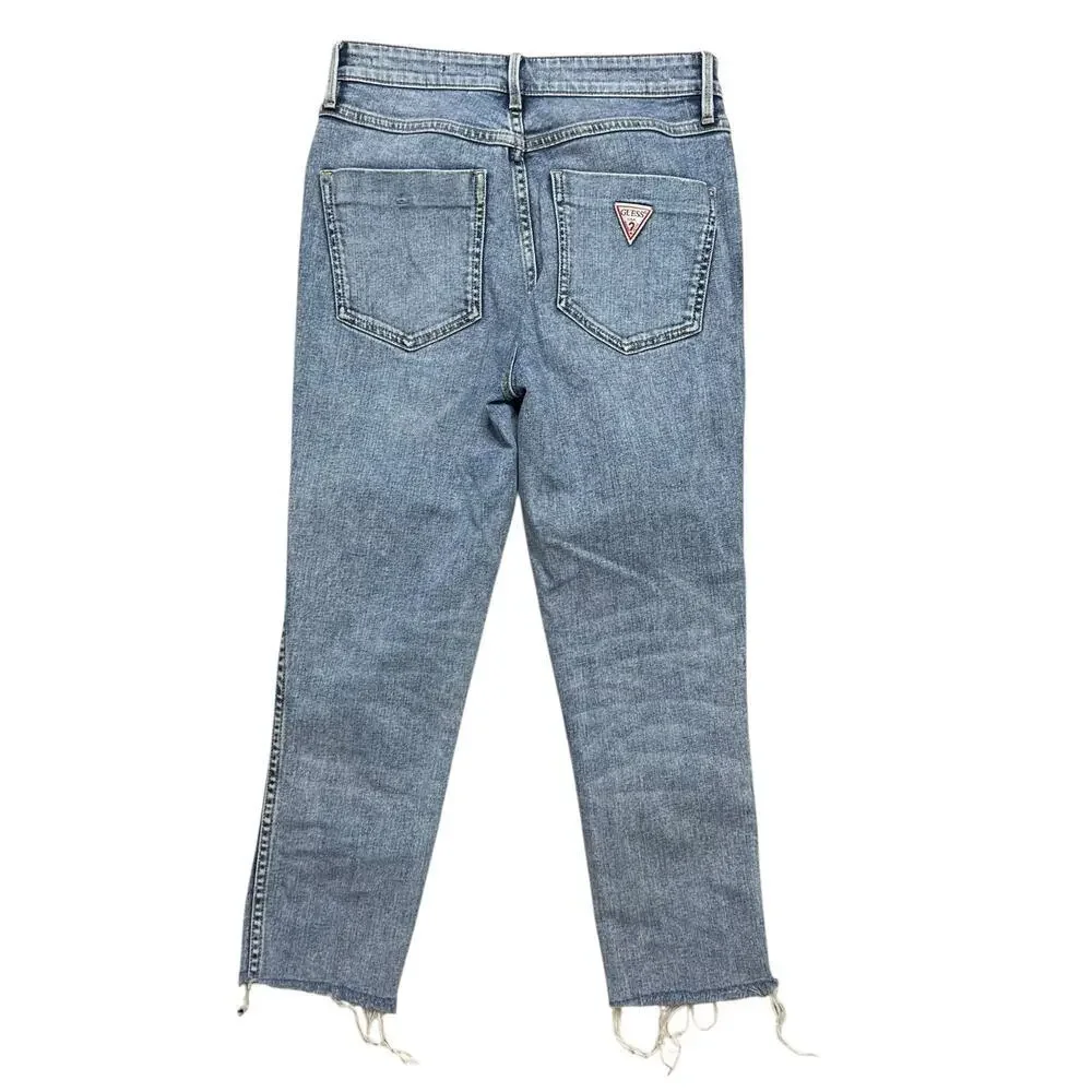 GUESS JEANS Women’s 1981 Skinny‎ Light Wash Jeans - Raw Hem Custom Patches - 26 - Picture 3 of 7